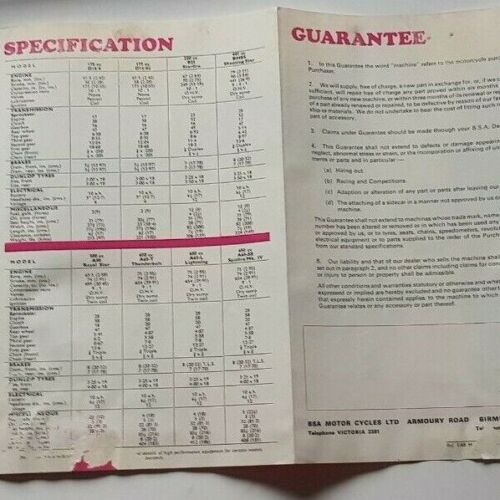 BSA catalogo produzione moto 1968 depliant originale brochure