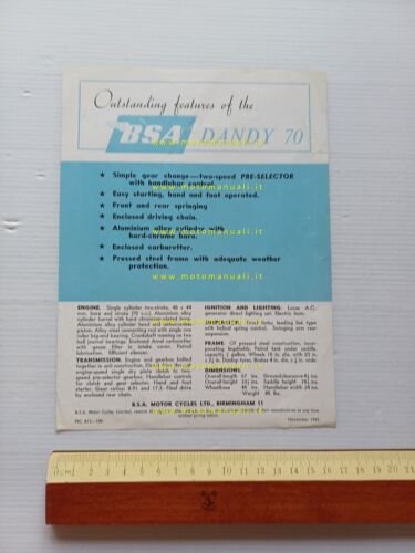 BSA Dandy 70 1955 depliant INGLESE originale