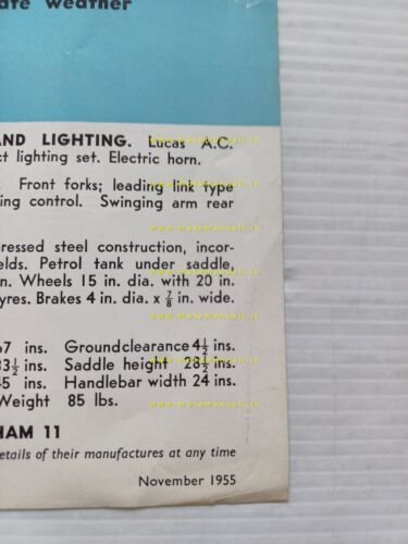 BSA Dandy 70 1955 depliant INGLESE originale