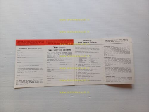 BSA Libretto Garanzia INGLESE anni 50-60 originale nuovo