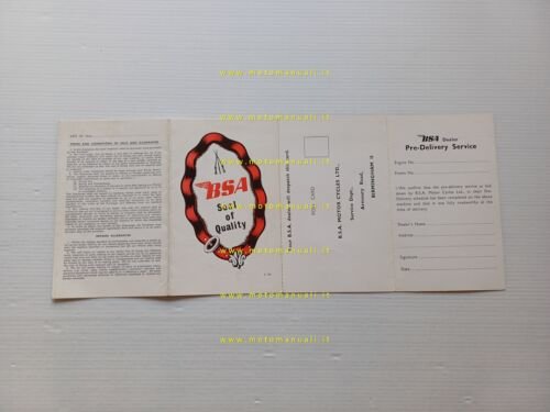 BSA Libretto Garanzia INGLESE anni 50-60 originale nuovo