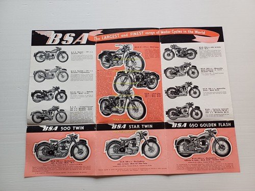 BSA produzione modelli 1951-52 depliant italiano originale