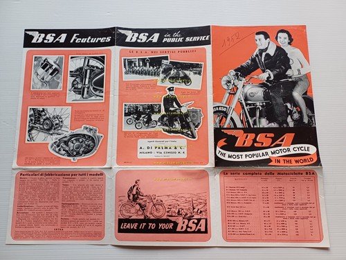 BSA produzione modelli 1951-52 depliant italiano originale