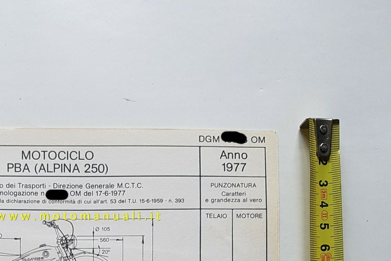 Bultaco Alpina 250 1977 scheda omologazione DGM originale Motorizzazione