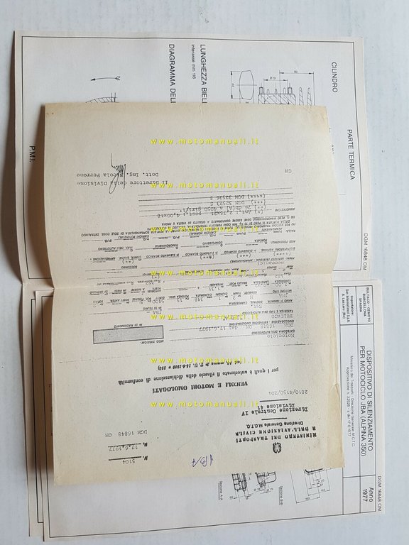 Bultaco Alpina 350 1977 scheda omologazione DGM originale Motorizzazione