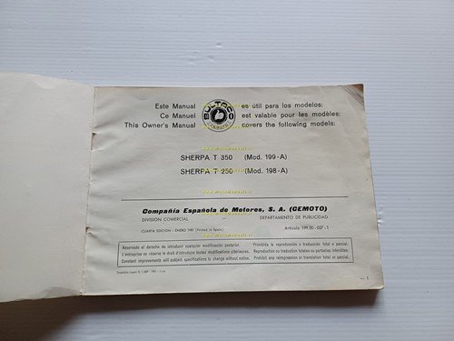 Bultaco Sherpa T 250 - T 350 1981 manuale uso …