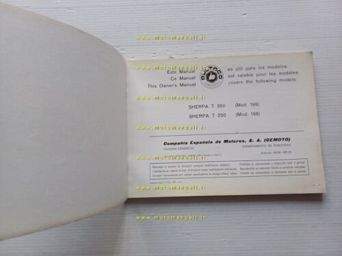 Bultaco Sherpa T 250-350 1978 manuale uso manutenzione libretto originale