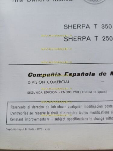 Bultaco Sherpa T 250-350 1978 manuale uso manutenzione libretto originale