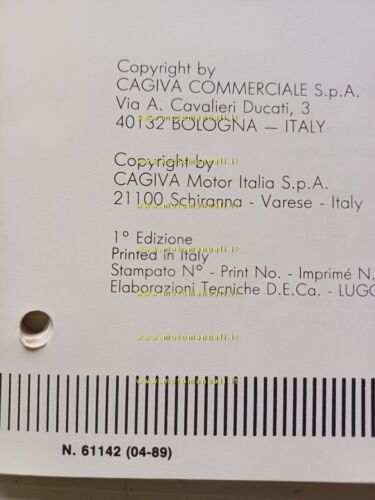 Cagiva 125 Tamanaco 1989 AGGIORNAMENTO manuale officina originale