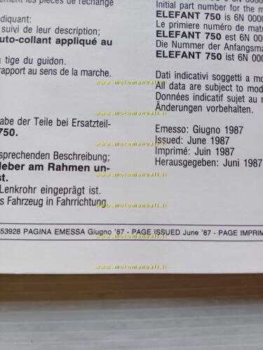 Cagiva Elefant 750 1987 catalogo ricambi originale spare parts catalogue