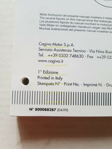 CAGIVA River 500 1999 manuale officina originale WORKSHOP MANUAL
