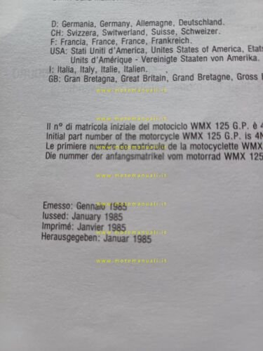 Cagiva WMX 125 G.P. 1985 catalogo ricambi originale