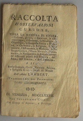 Calcografia 1778 - America Meridionale - Abate Lambert - Venezia