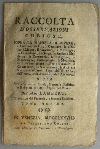 Calcografia 1778 - Le Indie - Abate Lambert - Venezia