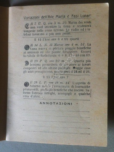 Calendarietto - Calendario mensile tascabile Casamara Genova 1945