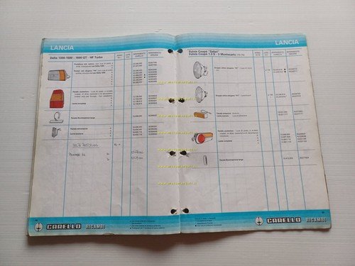 Carello catalogo generale 1986 fari fanali fanalini auto Alfa Lancia …