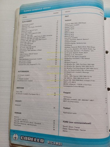 Carello catalogo generale 1986 fari fanali fanalini auto Alfa Lancia …