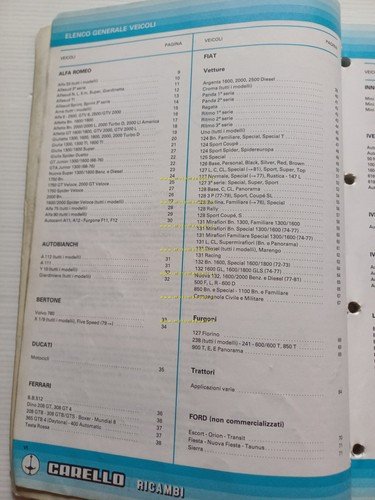 Carello catalogo generale 1986 fari fanali fanalini auto Alfa Lancia …