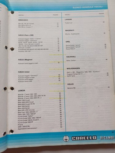 Carello catalogo generale 1986 fari fanali fanalini auto Alfa Lancia …