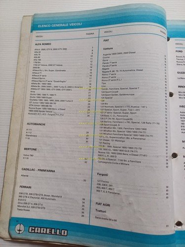 Carello catalogo generale 1988 fari fanali fanalini auto Alfa Lancia …