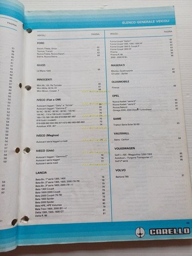 Carello catalogo generale 1988 fari fanali fanalini auto Alfa Lancia …