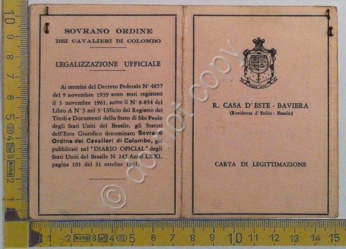Carta di legittimazione - Sovrano Ordine dei Cavalieri di Colombo … | Immagine principale
