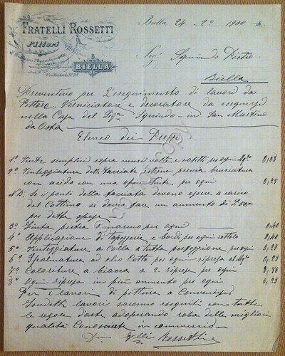 Carta Intestata - Biella - Fratelli Rossetti - Pittori - …