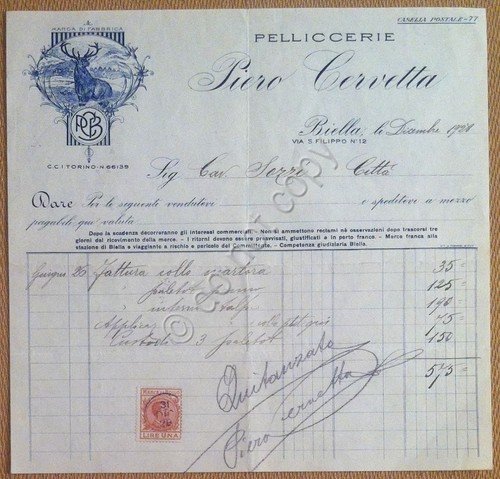 Carta Intestata - Biella - Piero Cervetta - Pelliccerie - …