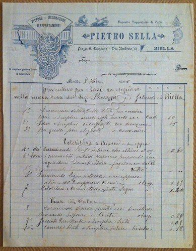 Carta Intestata - Biella - Pietro Sella - Pittore Decoratore …
