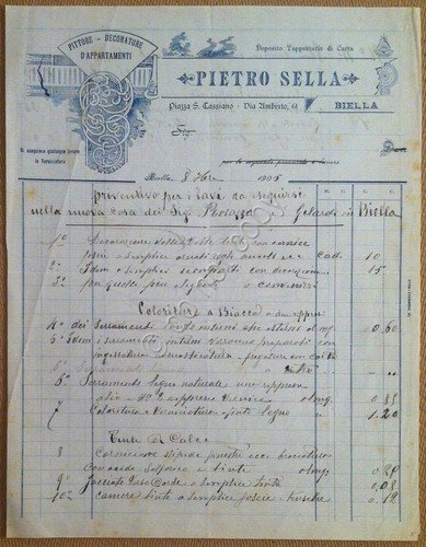 Carta Intestata - Biella - Pietro Sella - Pittore Decoratore …