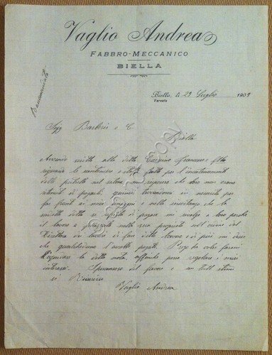 Carta Intestata - Biella - Vaglio Andrea - Raccomandata - …