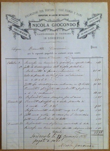 Carta Intestata Sordevolo (Biella) - Nicola Giocondo - Lattoniere e …