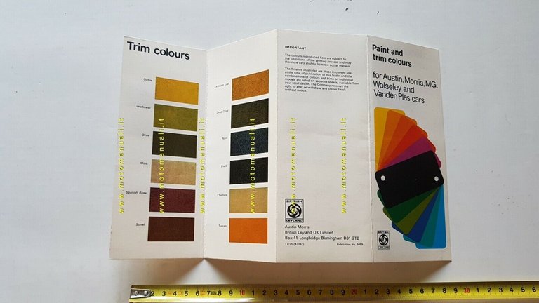 Cartella Colori PAINT AND TRIM COLOURS AUSTIN MORRIS MG WOLSELEY …