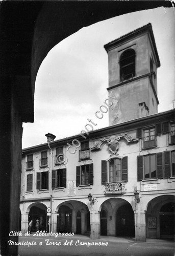 Cartolina - Abbiategrasso Municipio e Torre del Campanone