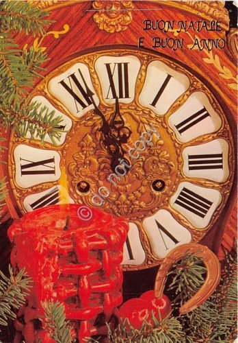 Cartolina - Augurale Buon Natale Buon Anno orologio ferro di …