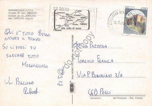 Cartolina - Bardonecchia panorama parziale stemma città (Torino)