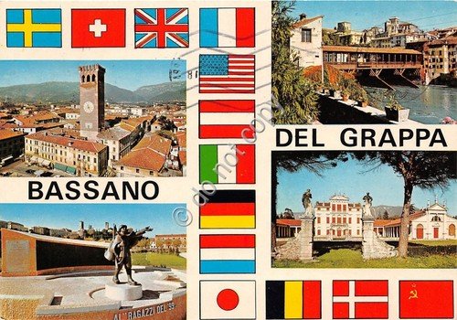 Cartolina - Bassano del Grappa Vedutine bandiere 1990 (Vicenza)
