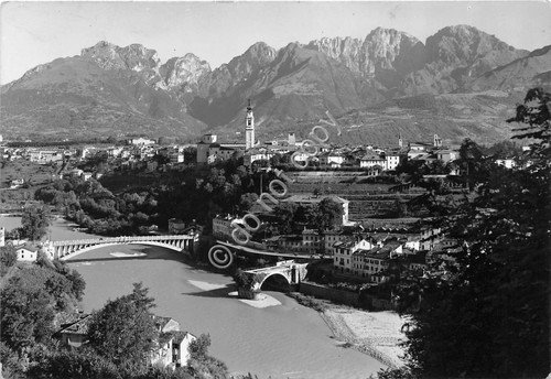 Cartolina - Belluno panorama Fiume Piave Prealpi 1955