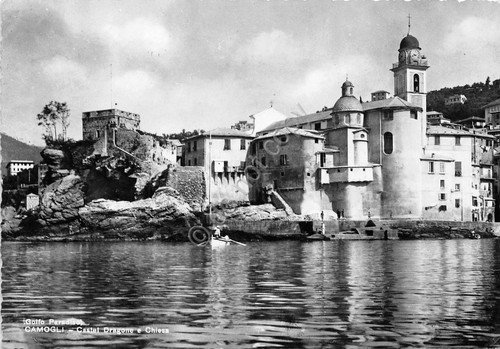 Cartolina - Camogli - Castel Dragone e Chiesa - 1957 | Immagine principale
