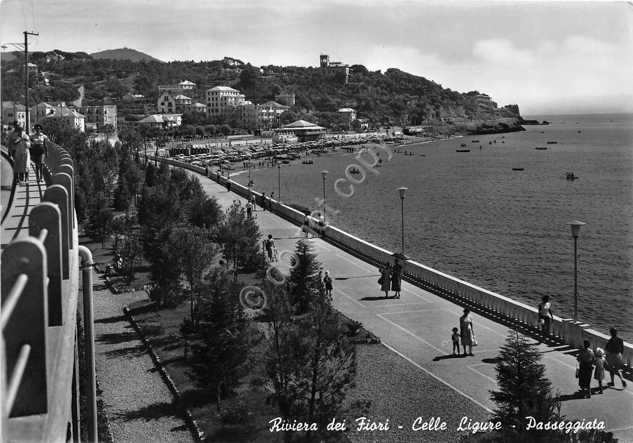 Cartolina - Celle Ligure - Passeggiata - 1956 (Savona)