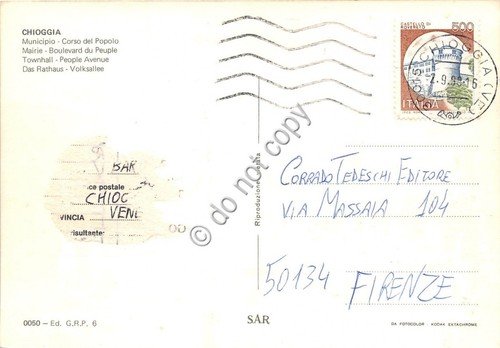 Cartolina - Chioggia Municipio Piazza del Popolo auto d'epoca 1988