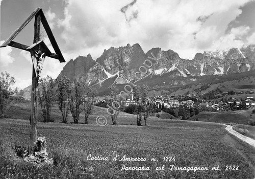 Cartolina - Cortina Panorama con Pomagagnon Crocifisso 1954 (Belluno)