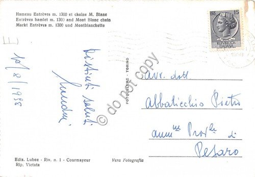 Cartolina - Courmayeur Entreves panorama 1958