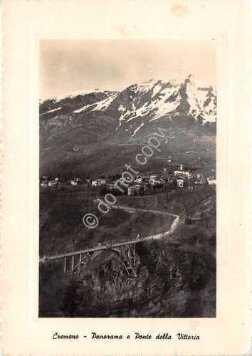 Cartolina - Cremeno Panorama e Ponte della Vittoria 1953