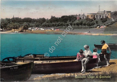 Cartolina - Gavirate Panorama Lago animata colorata 1960