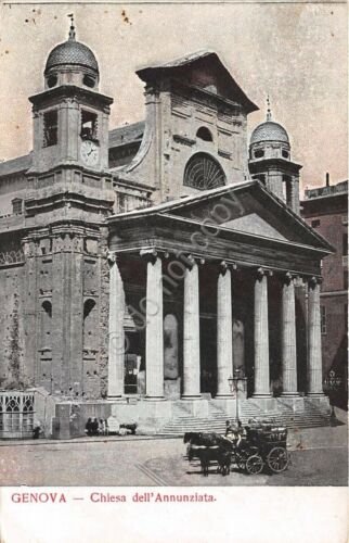 Cartolina - Genova - Chiesa dell'Annunciata - carrozza - 1917