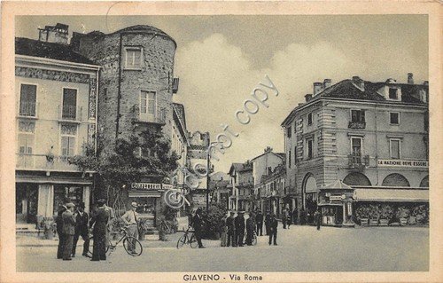 Cartolina - Giaveno Via Roma animata bicicletta pasticceria confetteria 1940 … | Immagine principale