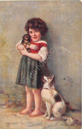 Cartolina - Illustrata - Bambina con cane in braccio - …