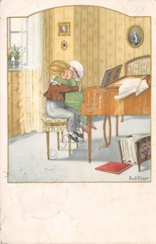 Cartolina - Illustrata - Ebner - Bambini che si baciano …