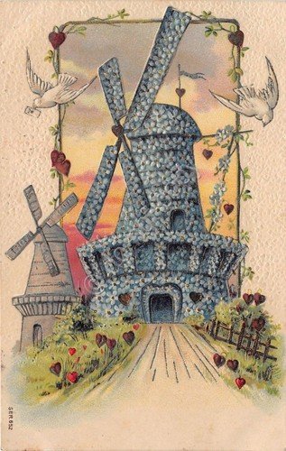 Cartolina - Illustrata - Innamorati - Mulino - cuori - … | Immagine principale